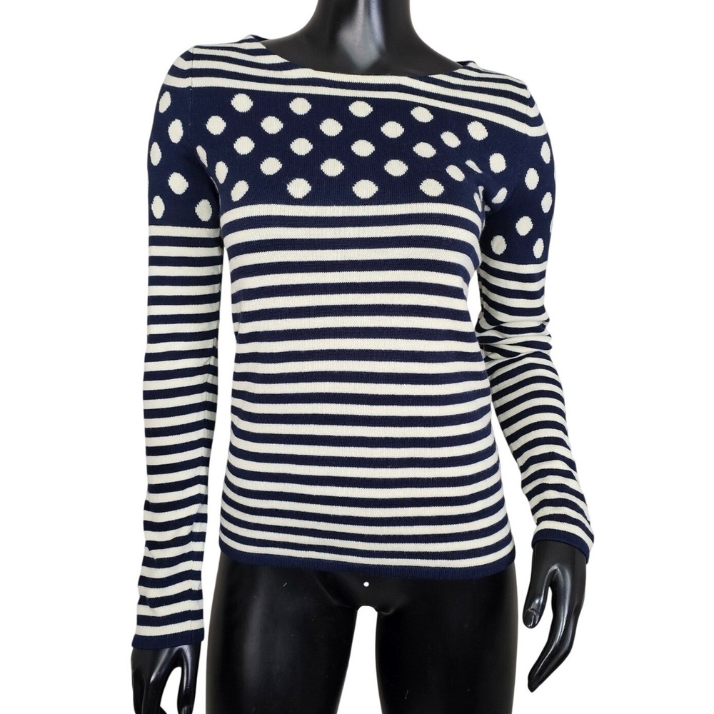 Sparrow Anthropologie Navy Blue Striped Polka Dot Cashmere Blend Sweater XS
